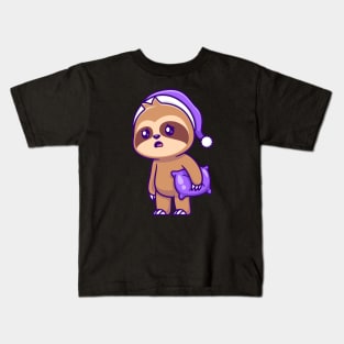 Cute Sloth Sleepy Holding Pillow Cartoon Kids T-Shirt